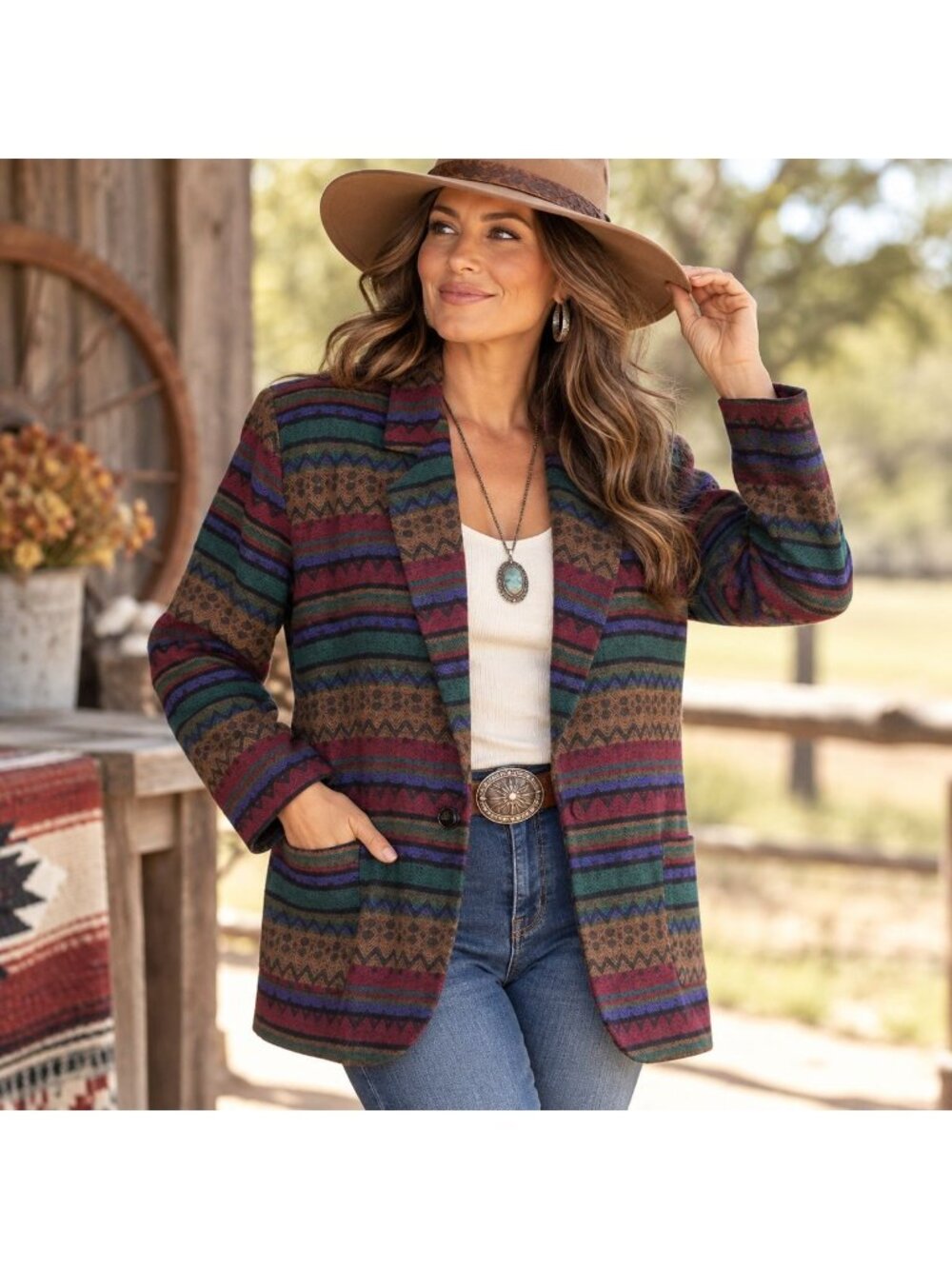 Vintage 90s Tracy Evans Size L Southwestern Aztec Blazer Jacket Boho Western